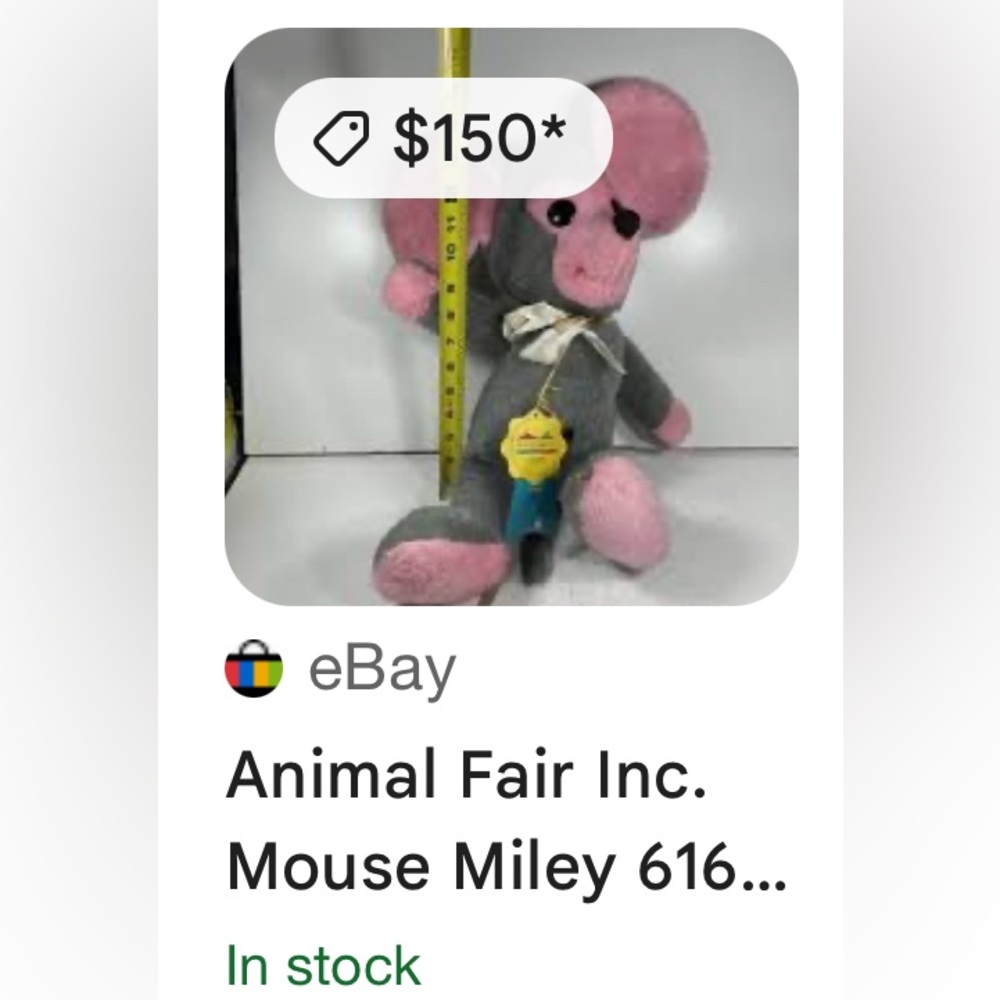 RARE 70’s Vintage Animal Fair Inc. Miley Mouse plush hand puppet Made in USA - Picture 14 of 17
